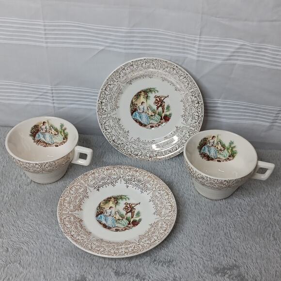 Set of 2 American‎ Limoges Triumph China D'OR IT-S284 Teacup & Saucer Sets 22K - Picture 1 of 11